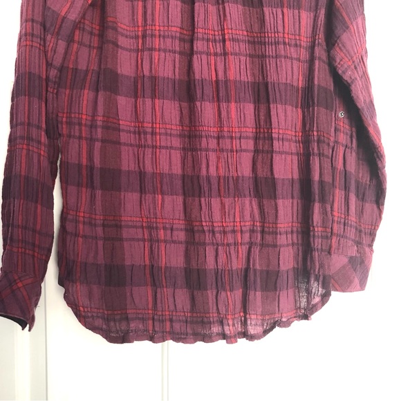 Kut From the Kloth Size M Women's Purple Burgundy Button Down Plaid Woven - Picture 5 of 13